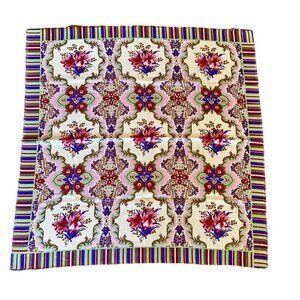 Vintage Glentex Acrylic Lurex Scarf Square 30" Floral Stripe Pink Purple Vibrant